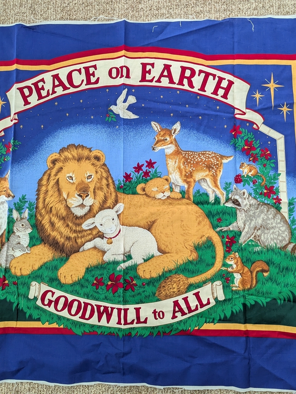 Cranston Print Peace on Earth Fabric Panel Christmas Nativity Animals Cotton